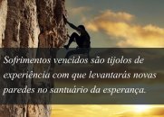 Sofrimentos vencidos são tijolos de experiência com que levantarás novas paredes no santuário da esperança