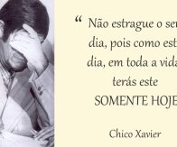 Não estrague o seu dia, pois como este dia, em toda a vida, terás este SOMENTE HOJE - Chico Xavier